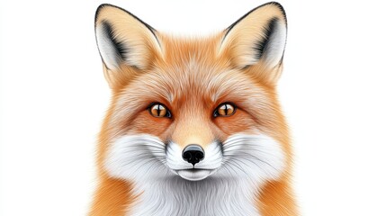 Fototapeta premium A close-up illustration of a fox head, featuring bright orange fur, expressive eyes, and prominent ears, showcasing its distinct facial features.