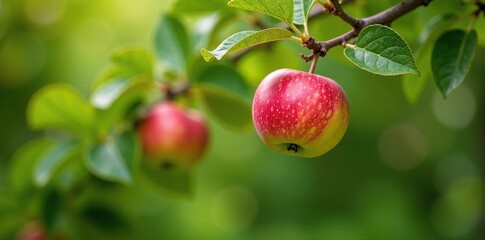 Apples ripening in the branches of an apple tree, branches, outdoor, foliage