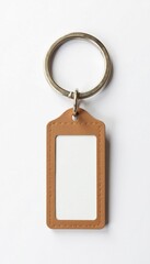 A single empty label keyring isolated on a white background with no distractions, attention to detail, , blank background
