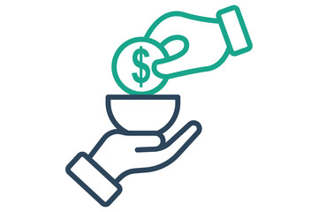 Poverty icon. line icon style. hand giving with money. icon related to charity. donation elements vector illustration