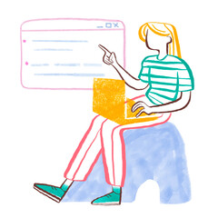 Woman with long hair programming on a laptop