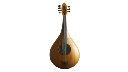 Teardrop-Shaped Oud: A beautiful, handcrafted oud with a teardrop-shaped body, intricate fretwork, and a rich, mahogany finish.
