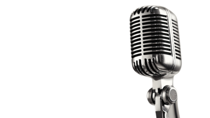 Vintage Microphone: A classic chrome microphone stands ready to capture the next generation of iconic voices, echoing with the spirit of bygone eras.