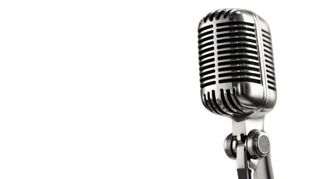 Vintage Microphone: A classic chrome microphone stands ready to capture the next generation of iconic voices, echoing with the spirit of bygone eras.