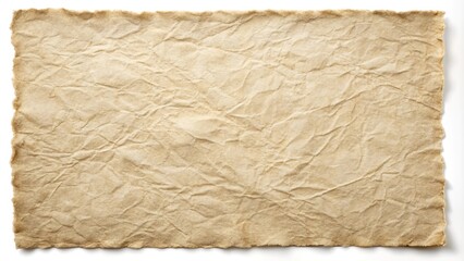 High-Resolution Image of a Crumpled, Textured, Beige Paper Sheet with Irregular Edges