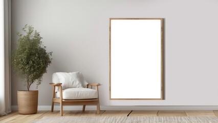 Minimalist Living Room Featuring a Blank Frame and Armchair
