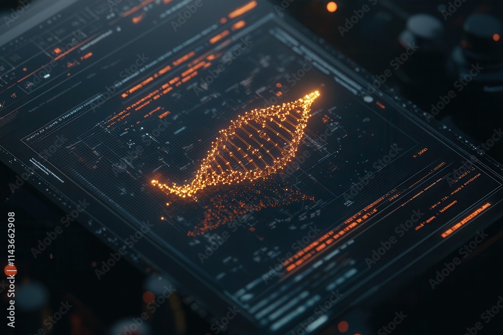 Aufkleber a glowing, abstract leaf shape appears on a dark digital interface, surrounded by vibrant data strea