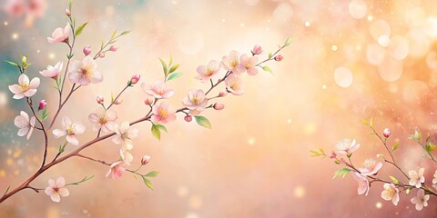 Obraz premium Delicate Pink Blossoms on Branch Against Soft, Pastel Background