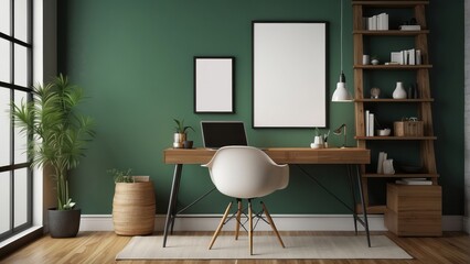 Modern Home Office Workspace With Green Walls
