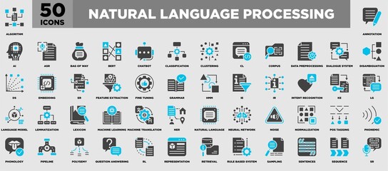 Natural Language Processing Icon Set Blue Grey