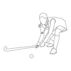 Hockey Woman player line art vector design. Hockey Woman player outline illustration design.