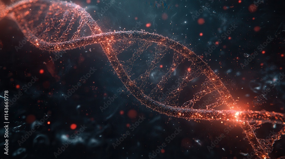 Poster a glowing, intricate dna double helix structure against a dark background, illustrating the complexi