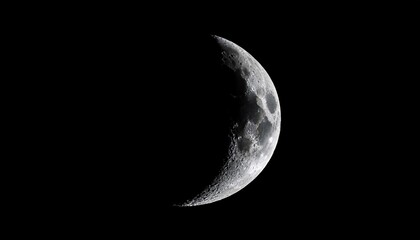 
Detailed Crescent Moon in the night sky. Crescent Moon on black background with space