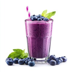 Smoothie blueberry fruits yogurt isolated on white background