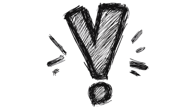 Hand-drawn exclamation mark symbol, rough sketch style, isolated on transparent