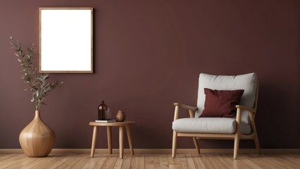Modern living room interior design with wooden chair and frame