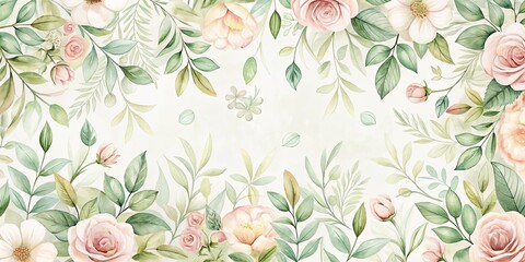 Elegant Watercolor Floral Border Design with Soft Peach and Green Hues