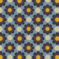 Seamless floral vector pattern with blue and white flowers on sky blue background for fashion, clothing, textile, stationary, packaging and other print.