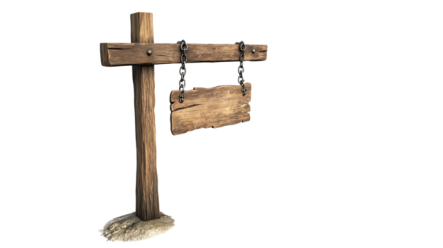 Old Rustic Wooden Signpost for Direction, Isolated on a White Background