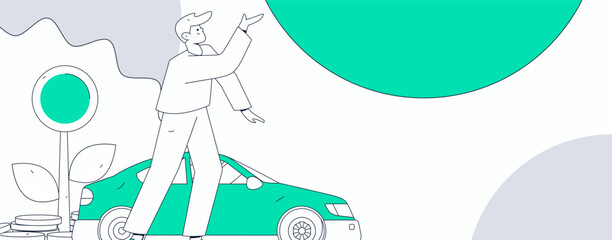 Vector Internet operation hand-drawn illustration of people getting discounts for refueling their cars
