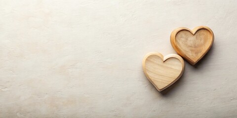 Fototapeta premium Two Wooden Hearts on a Light Background, Perfect for Romantic Messages