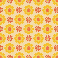 Seamless floral vector pattern with yellow and brown flowers on grey background for fashion, clothing, textile, stationary, packaging and other print.
