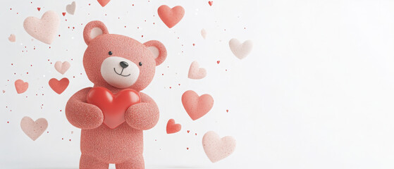Obraz premium Cute bear holding heart surrounded by floating hearts, perfect for love