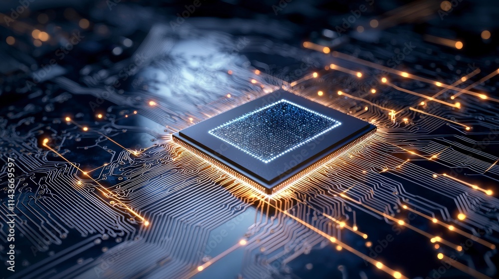 Poster Exploring quantum chip technology closeup view on minimal reflective surface innovative design in modern computing