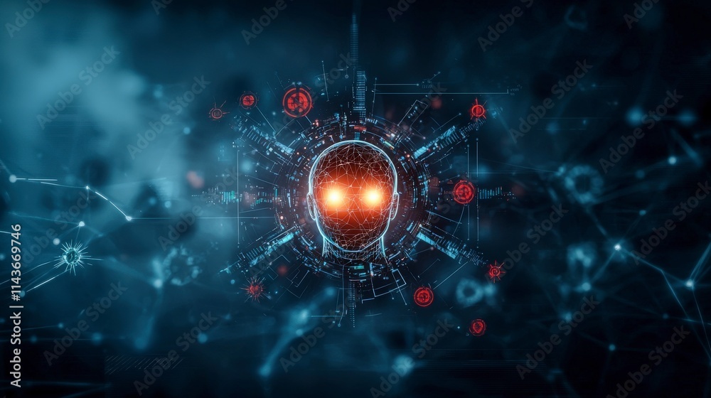 Poster Digital humanoid ai surrounded by data virtual environment futuristic concept glowing visualization