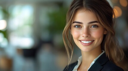 Fototapeta premium Businesswoman in a modern suit holding a tablet and smiling confidently on a transparent background