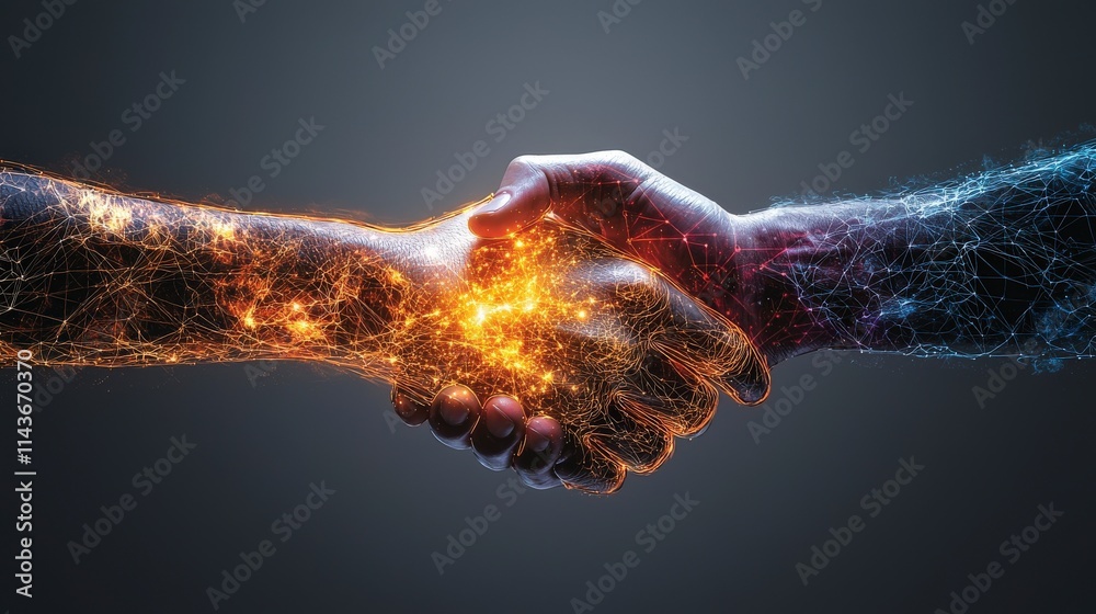 Aufkleber digital handshake signifying global collaboration virtual environment technology art futuristic view