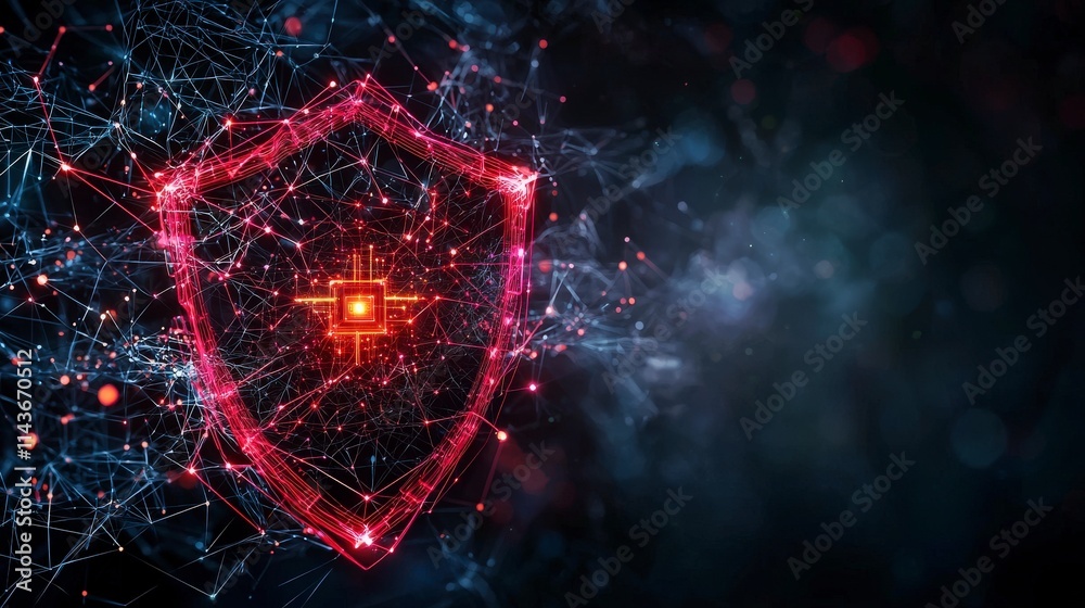 Poster Abstract technology concept digital shield symbol safeguarding network security in virtual cyber environment art