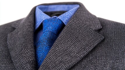 A stylish gray suit with a blue dress shirt and tie, showcasing modern formal fashion for business or special occasions.