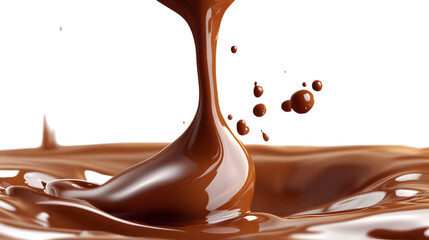 Liquid dropping melted chocolate with smooth texture, isolated on transparent