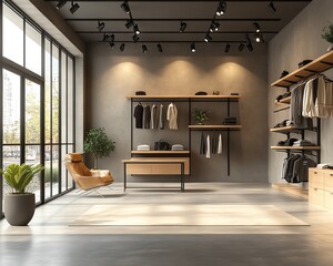 Modern boutique store interior with sleek clothing racks