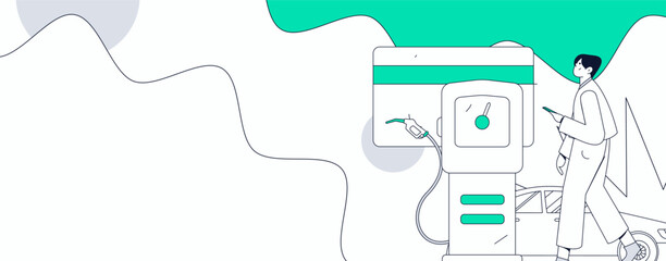 Vector Internet operation hand-drawn illustration of people getting discounts for refueling their cars
