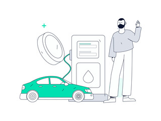 Naklejka premium Vector Internet operation hand-drawn illustration of people getting discounts for refueling their cars 