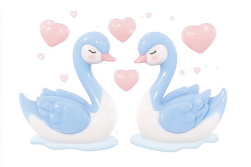 Fototapeta premium charming cartoon design of swan couple surrounded by hearts