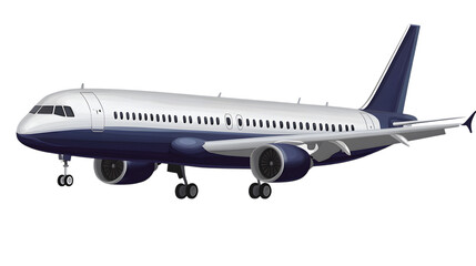 Obraz premium Passenger airplane in a clipart style, flying in the sky, isolated on transparent