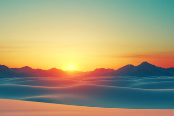 Fototapeta premium Breathtaking sunset over serene snow-covered mountains and rolling dunes