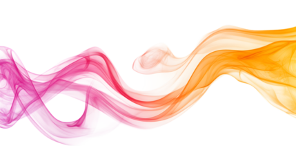Pink and orange smooth smoke wave in a flowing pattern, isolated on transparent