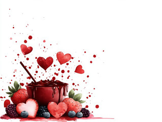 whimsical illustration of cho te fondue surrounded by berries and hearts
