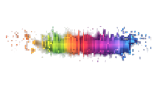 Rainbow-colored digital pixel art with a modern design, isolated on transparent