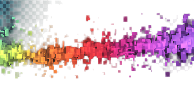 Rainbow-colored digital pixel art with a modern design, isolated on transparent