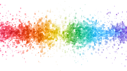 Rainbow-colored digital pixel art with a modern design, isolated on transparent