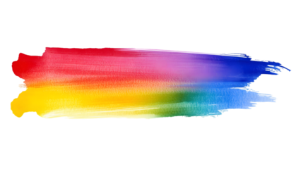 Rainbow-colored gradient watercolor paint brush stroke isolated on transparent or white