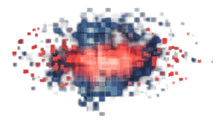 Red and blue digital pixel art with a modern design, isolated on transparent