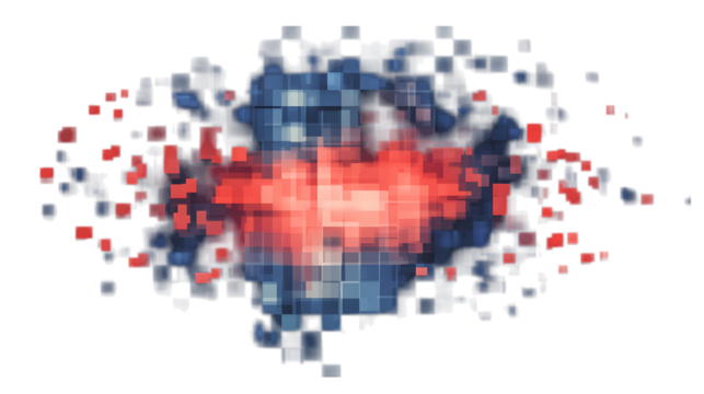 Red and blue digital pixel art with a modern design, isolated on transparent