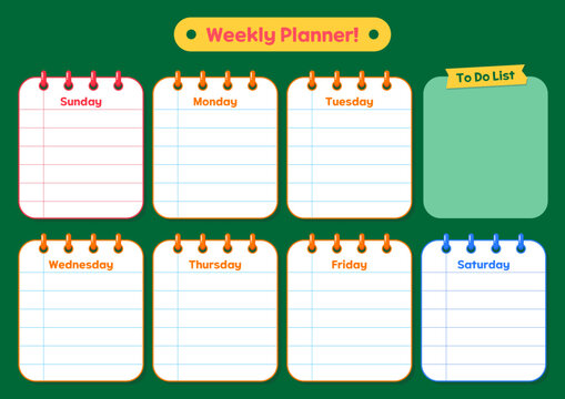 weekly schedule for students, weekly planner, illustration design.