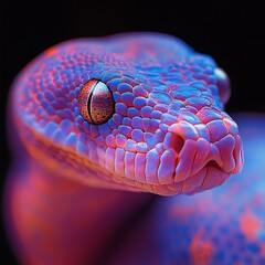 Fototapeta premium Hypnotic Snake Portrait with Psychedelic Iridescent Scales and Details Illustration